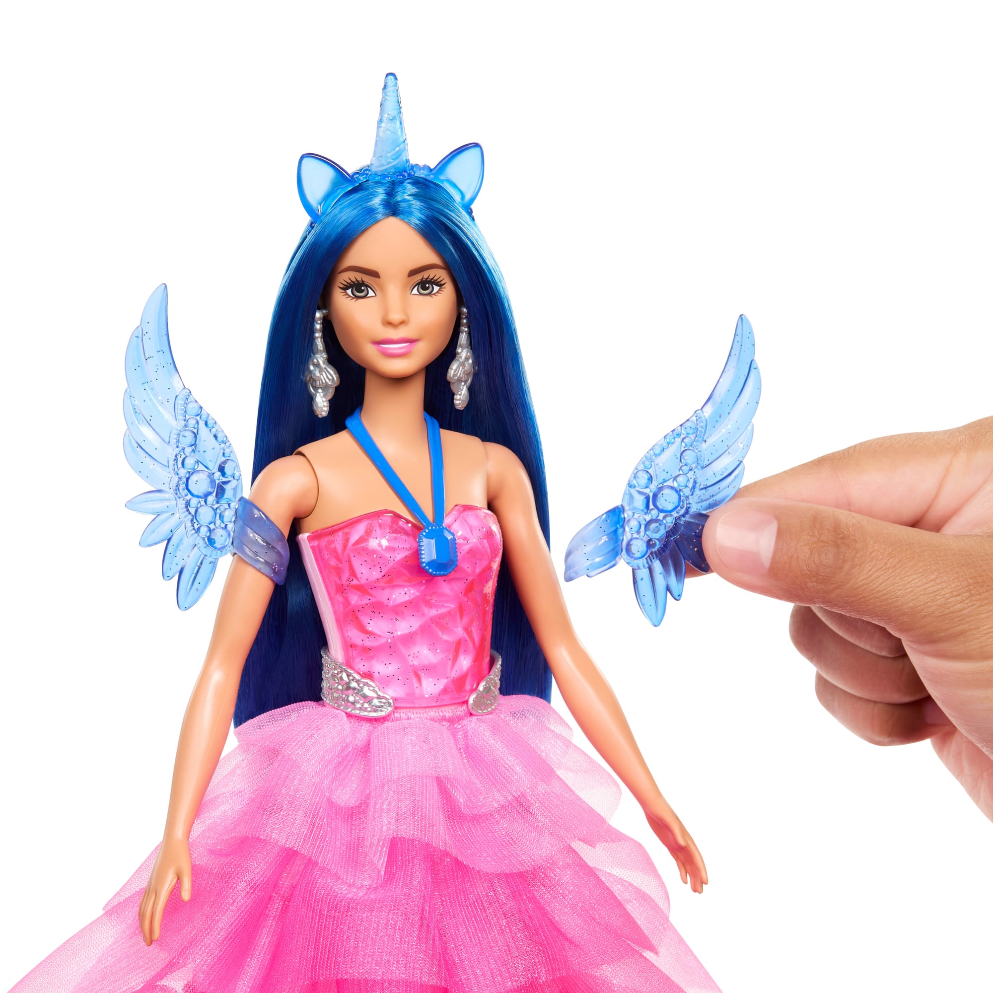 Barbie  65Anniversaire  Poupée et Animal  Licorne Ailée, Ch. Bleus