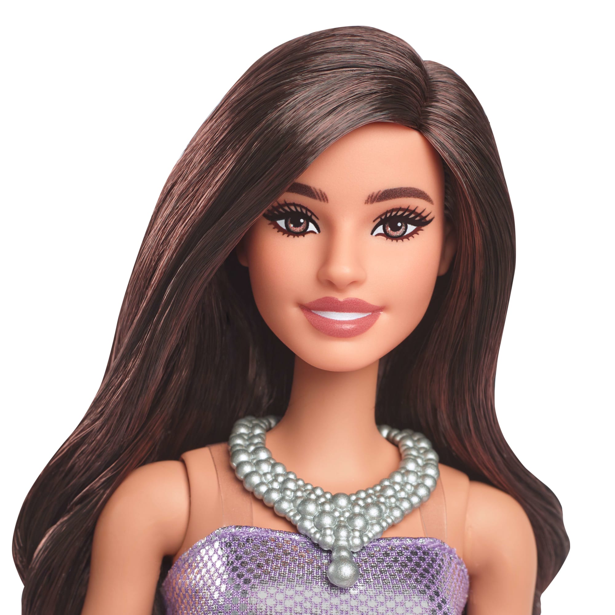 Barbie Fashionista Boneca Vestido Roxo e Colar