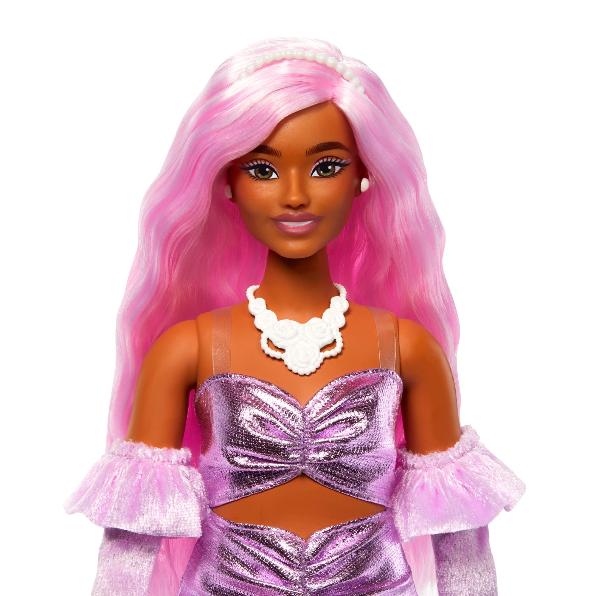 Barbie Fashionista Boneca Deluxe Cabelo Rosa e Vestido Brilhante