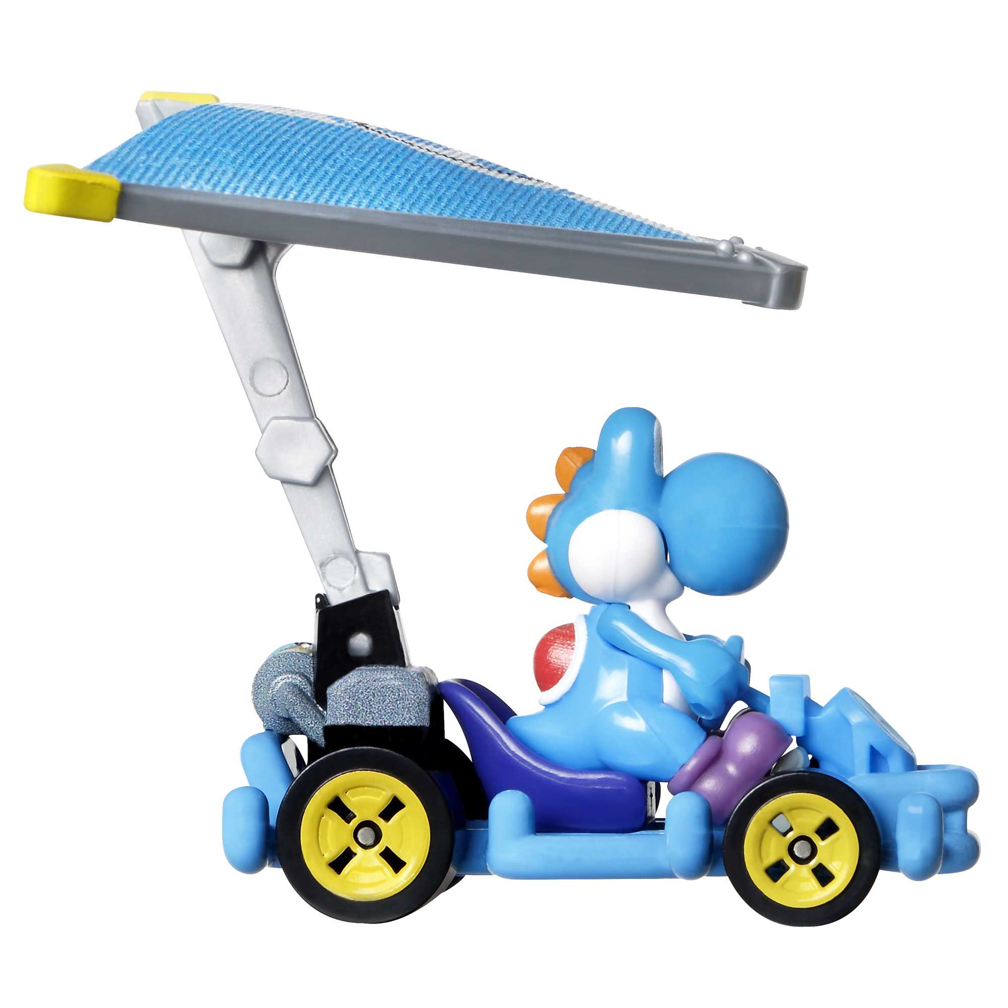 Hot Wheels Mario Kart Veículo de Brinquedo Yoshi Azul Claro Pipe Frame com Super Glider